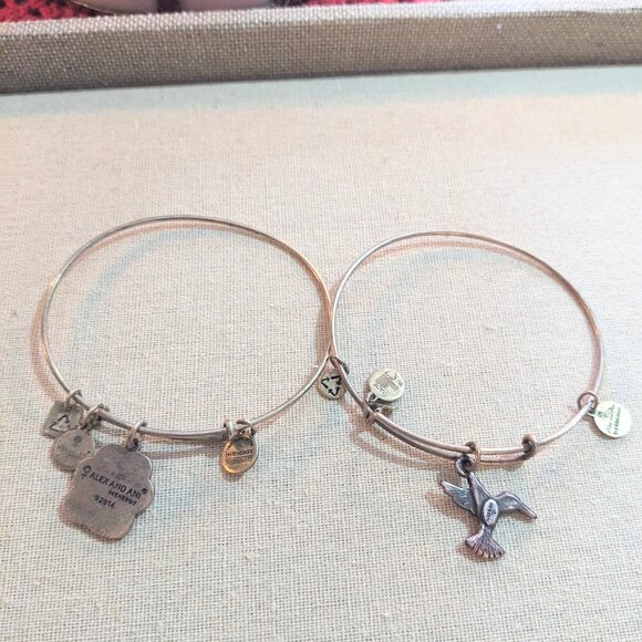 Pair of Alex & Ani Gold Tone Bracelets ~ Hummingbird and Paw Print - Picture 5 of 7